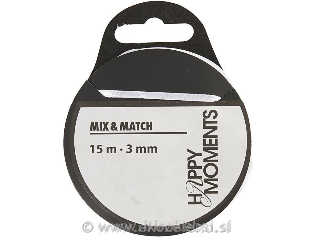 Saten trak 3 mm, bel, 15 m