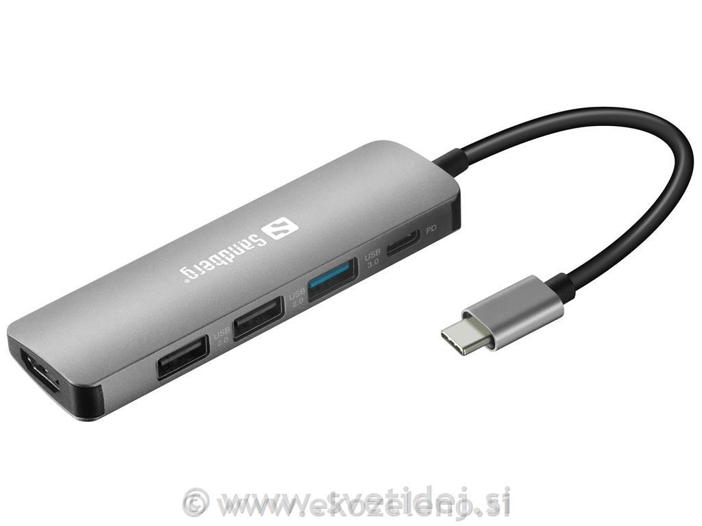 USB-C hub razdelilnik, 5-v-1