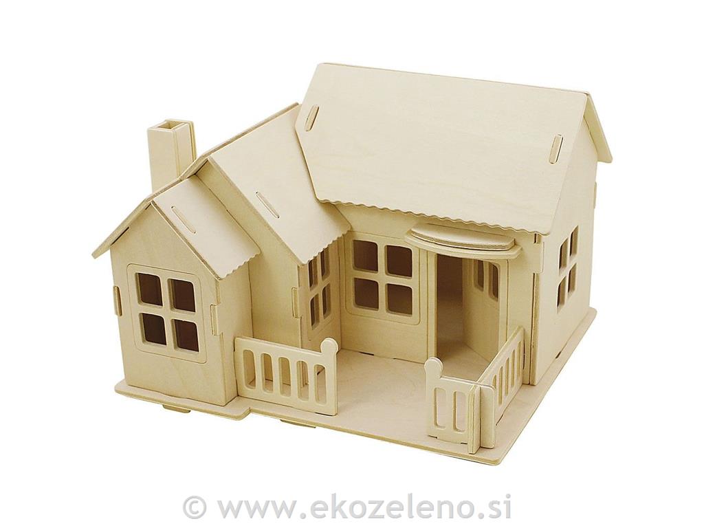 Lesena sestavljanka hiša 19x17,5x15 cm