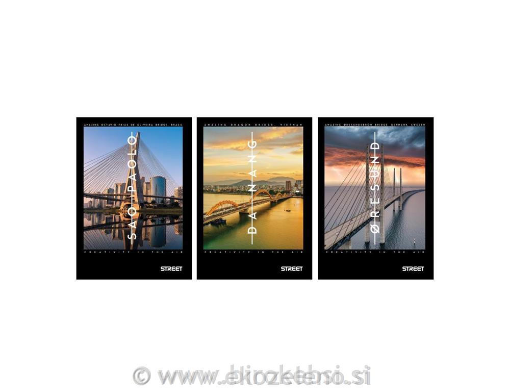 ZVEZEK STREET BRIDGES A4 ČRTE Z ROBOM