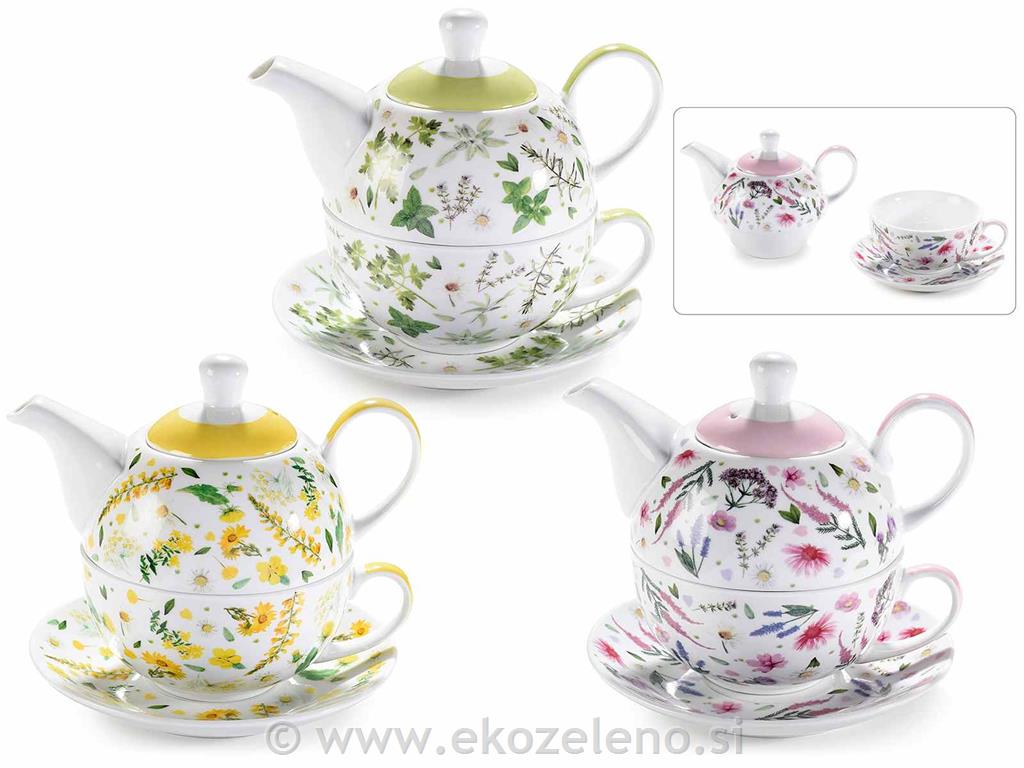 Čajna skodelica+čajnik porcelan, 400 ml